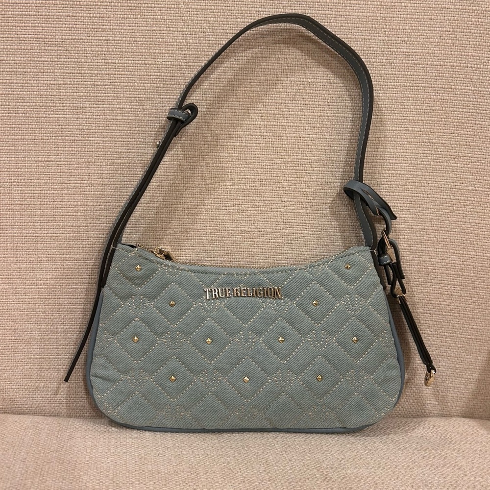 True Religion Studded Horseshoe Light Blue Shoulder Bag/Purse